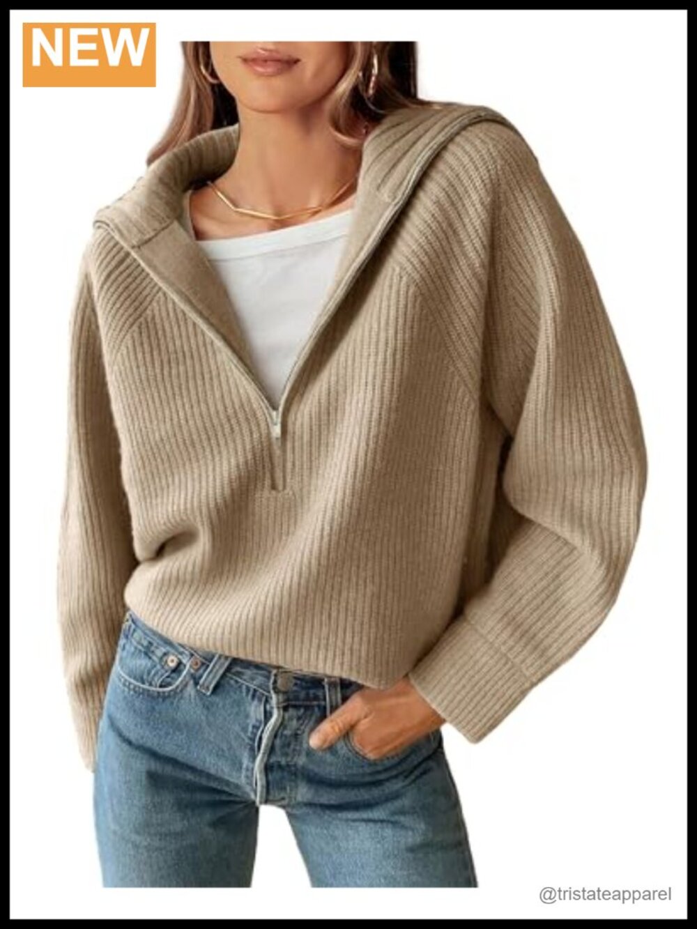 BTFBM Rib Knit V Neck Quarter Zip Sweater Womens Pullover